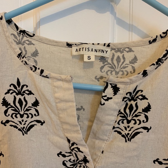 Linen Block Printed Cream Blouse Small - Picture 3 of 7
